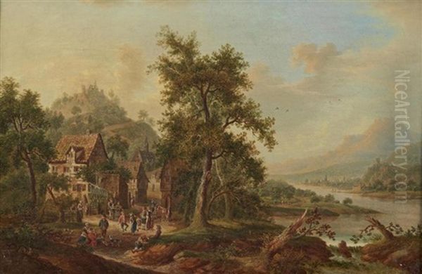 Vue De La Vallee Du Rhin Oil Painting by Christian Georg Schuetz the Elder