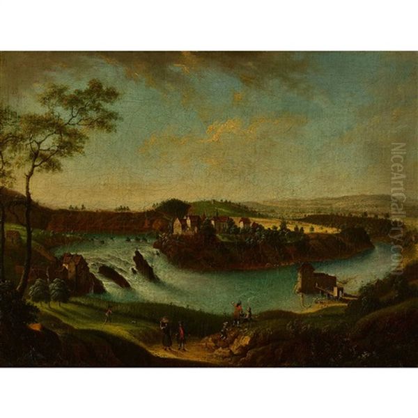 Der Rheinfall Mit Schloss Laufen, Schlosschen Worth Und Muhle Oil Painting by Christian Georg Schuetz the Elder