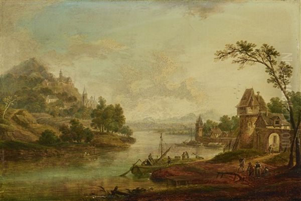 Ideal Landscapes (moselle?) (pair) Oil Painting by Christian Georg Schuetz the Elder