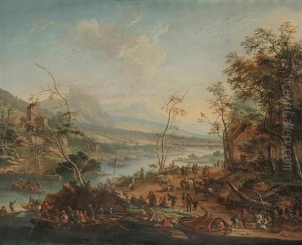 Vue Du Rhin Oil Painting by Christian Georg Schuetz the Younger