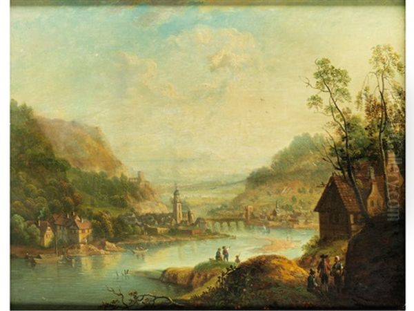 Stadt An Einem Fluss Oil Painting by Christian Georg Schuetz the Younger