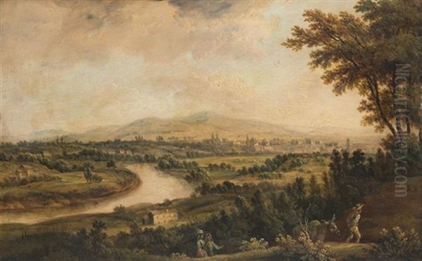 Paysage Anime De Personnages Oil Painting by Christian Georg Schuetz the Younger