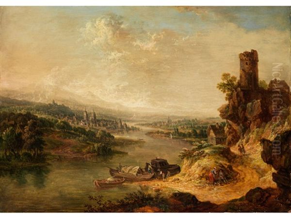 Rheinlandschaft Oil Painting by Christian Georg Schuetz the Younger