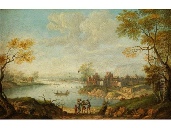 Flamische Flusslandschaft Oil Painting by Christian Georg Schuetz the Younger