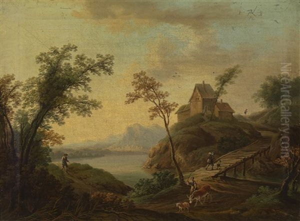 Flusslandschaften (pair) Oil Painting by Christian Georg Schuetz the Younger