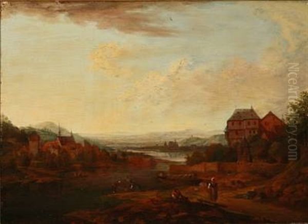 German River Landscape Oil Painting by Christian Georg Schuetz the Younger