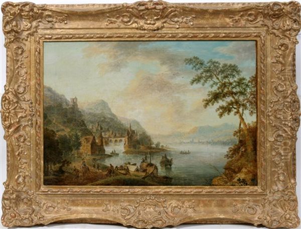 Castle On Rhine Oil Painting by Christian Georg Schuetz the Younger