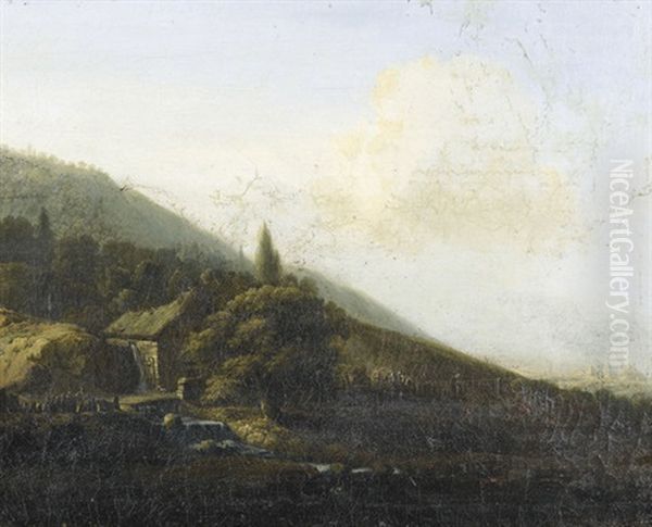 Landschaft (+ Another; Pair) Oil Painting by Christian Georg Schuetz the Younger