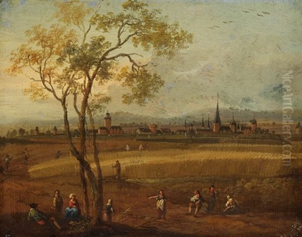 Vor Der Stadt (+ Flusslandschaft; 2 Works) Oil Painting by Christian Georg Schuetz the Younger