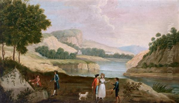 Gebirgige Flusslandschaft Mit Einem Eleganten Paar Und Anderen Figuren Oil Painting by Christian Georg Schuetz the Younger