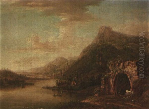 Flusslandschaft Oil Painting by Christian Georg Schuetz the Younger