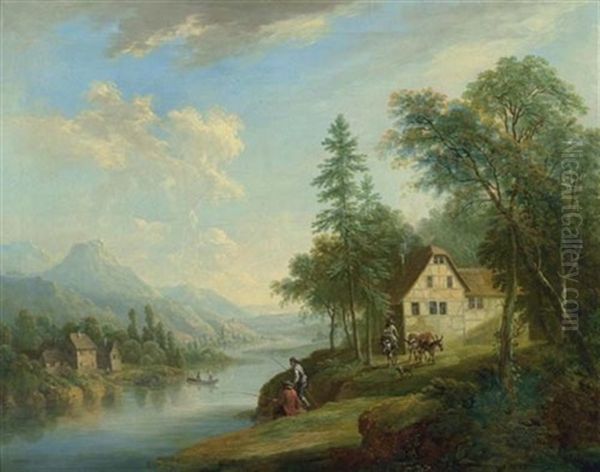 Rheinlandschaft Oil Painting by Christian Georg Schuetz the Younger