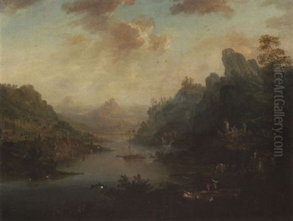 Phantastische Flusslandschaft Oil Painting by Christian Georg Schuetz the Younger