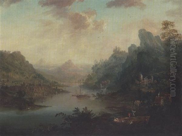 Phantastische Flusslandschaft Oil Painting by Christian Georg Schuetz the Younger