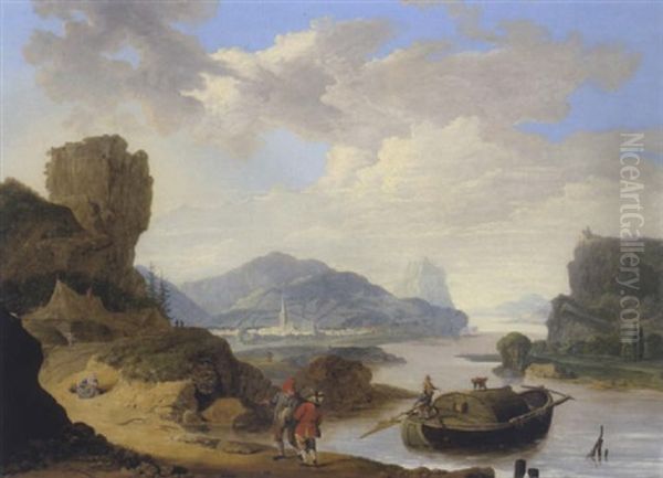 Fluslandschaft Mit Einer Stadt Im Hintergrund Oil Painting by Christian Georg Schuetz the Younger