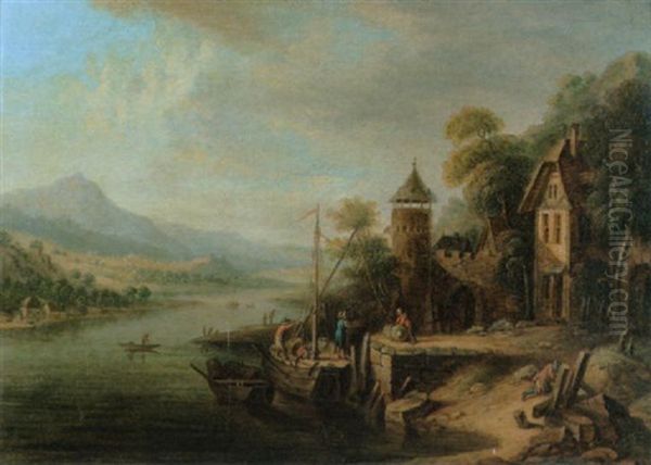 Sommerliche Flusslandschaft Oil Painting by Christian Georg Schuetz the Younger