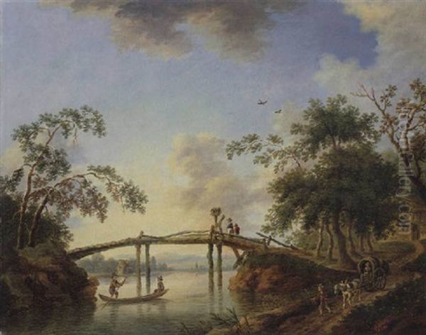 Flusslandschaft Oil Painting by Christian Georg Schuetz the Younger