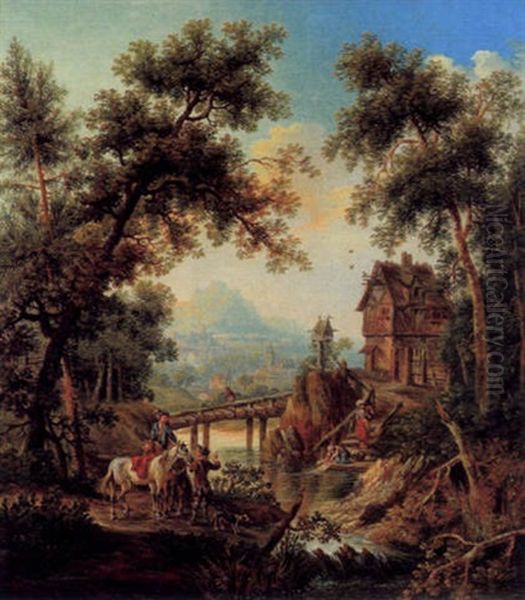 Bewaldete Fluslandschaft Mit Einem Reiter by Christian Georg Schuetz the Younger