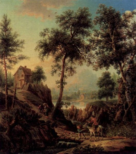 Bewaldete Fluslandschaft Mit Einem Reiter Oil Painting by Christian Georg Schuetz the Younger