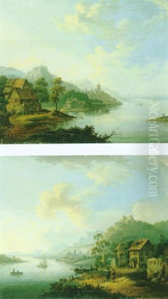 Flusslandschaft Oil Painting by Christian Georg Schuetz the Younger