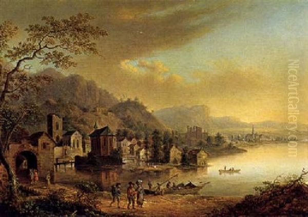 Rheinlandschaft Oil Painting by Christian Georg Schuetz the Younger