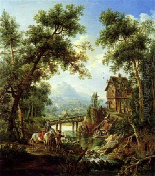 Bewaldete Fluslandschaft Mit Einem Reiter by Christian Georg Schuetz the Younger