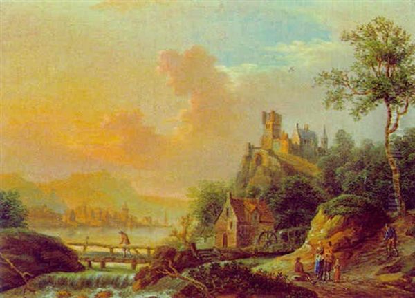 Rheinlandschaft Oil Painting by Christian Georg Schuetz the Younger