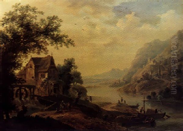 Rhenish Landscape Oil Painting by Christian Georg Schuetz the Younger