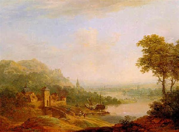 Flusslandschaft Oil Painting by Christian Georg Schuetz the Younger