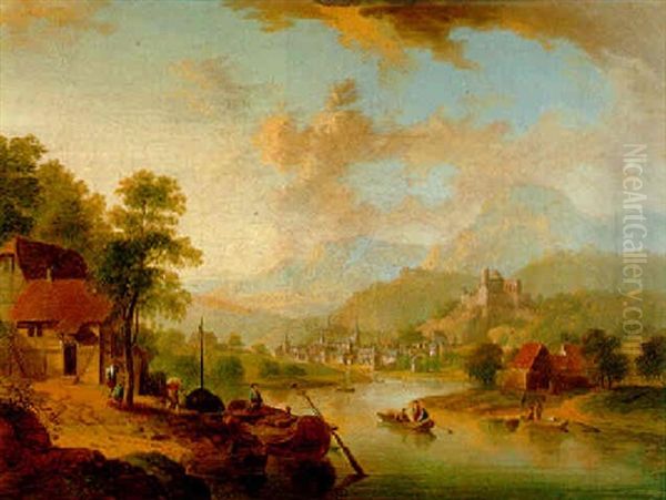 Fluslandschaft Mit Blick Auf Ein Dorf Oil Painting by Christian Georg Schuetz the Younger