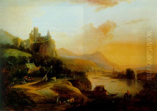 Rheinlandschaft Oil Painting by Christian Georg Schuetz the Younger