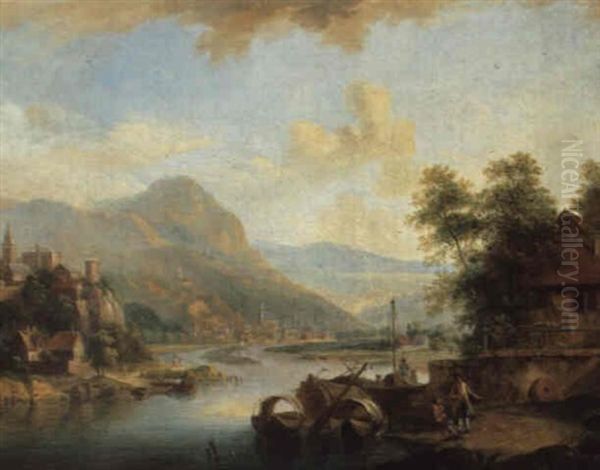 Fluslandschaft Mit Blick Auf Ein Dorf Oil Painting by Christian Georg Schuetz the Younger