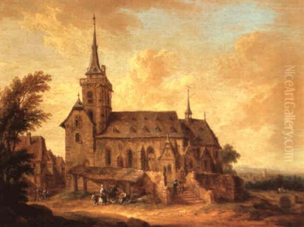 A Church On The Outskirts Of A Town Oil Painting by Christian Georg Schuetz the Younger