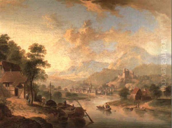 Fluslandschaft Mit Blick Auf Ein Dorf Oil Painting by Christian Georg Schuetz the Younger