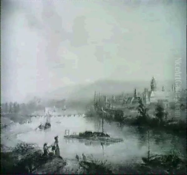 Ansicht Von Nordosten Uber Den Rhein Auf Mainz... Oil Painting by Christian Georg Schuetz the Younger