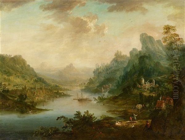 Panoramic River Landscape Oil Painting by Franz Schuetz