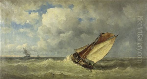 Sailing Boats In Choppy Seas Oil Painting by Jan Frederik Schutz