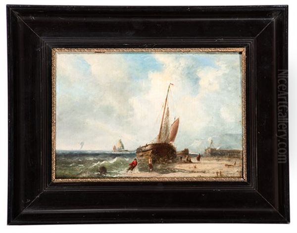 Coastal Ships Oil Painting by Johannes Frederick Schuetz