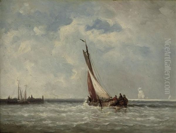 Sailing On A Calm Oil Painting by Johannes Frederick Schuetz