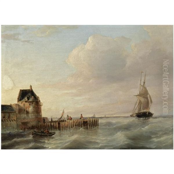 Approaching The Harbour, Veere Oil Painting by Johannes Frederick Schuetz