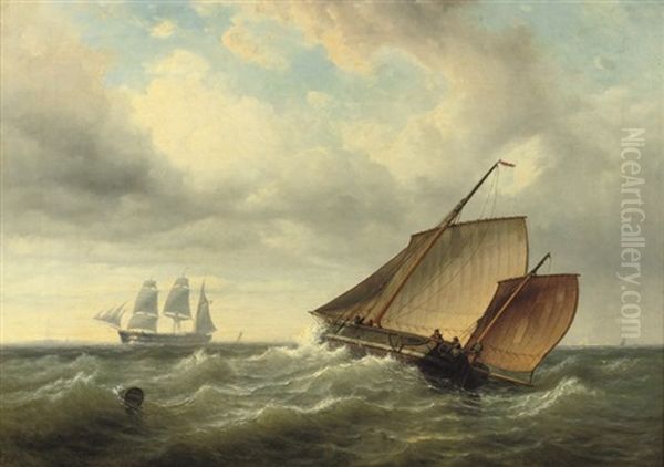 On Choppy Waters Oil Painting by Johannes Frederick Schuetz