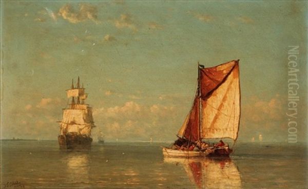 Fishing Boats Oil Painting by Johannes Frederick Schuetz