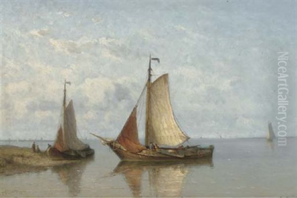 Barges From Zierikzee On A Calm Oil Painting by Johannes Frederick Schuetz