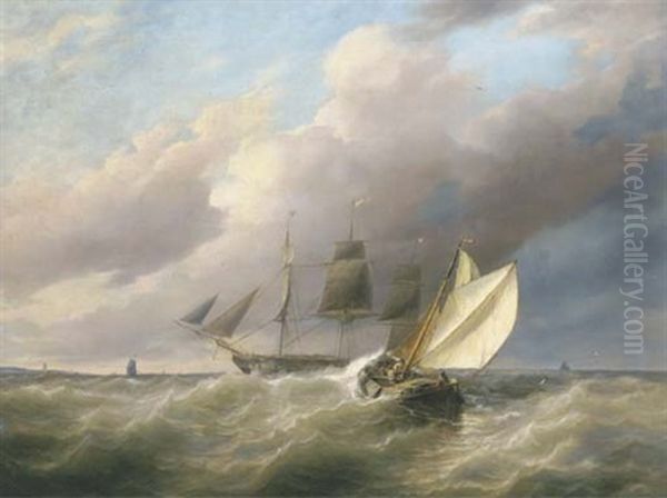 On A Choppy Sea Oil Painting by Johannes Frederick Schuetz