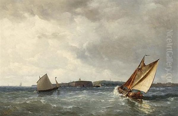 Approaching The Harbour Oil Painting by Johannes Frederick Schuetz