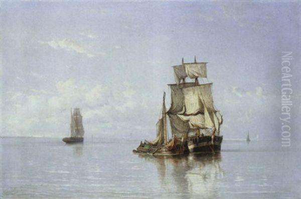 Fischkutter Auf Ruhiger See Oil Painting by Johannes Frederick Schuetz