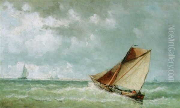 A Sailing Vessel At Full Sail Oil Painting by Johannes Frederick Schuetz