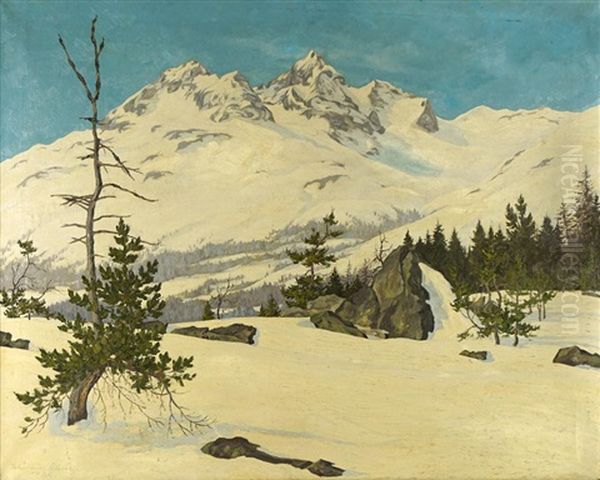 Albana Julier Im Winter. Blick Von Den Hangen Des Rosatsch Aus Oil Painting by Willem Joannes Schuetz