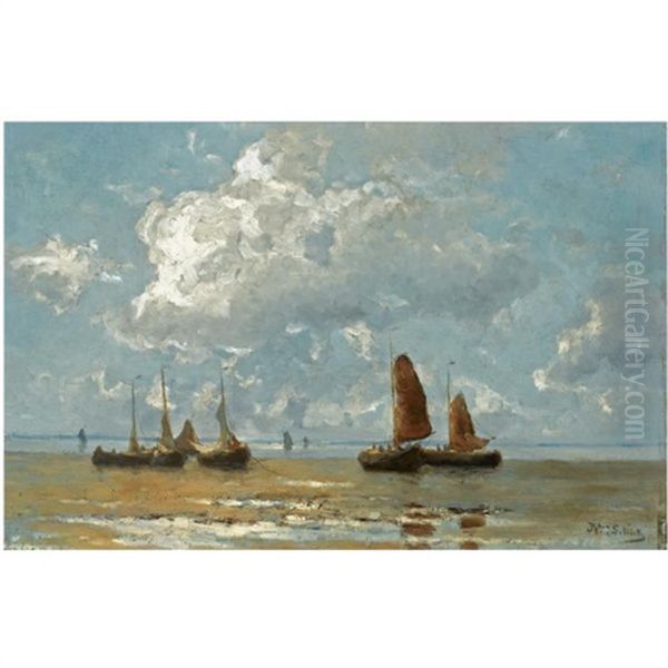 Beached Vessels Oil Painting by Willem Joannes Schuetz