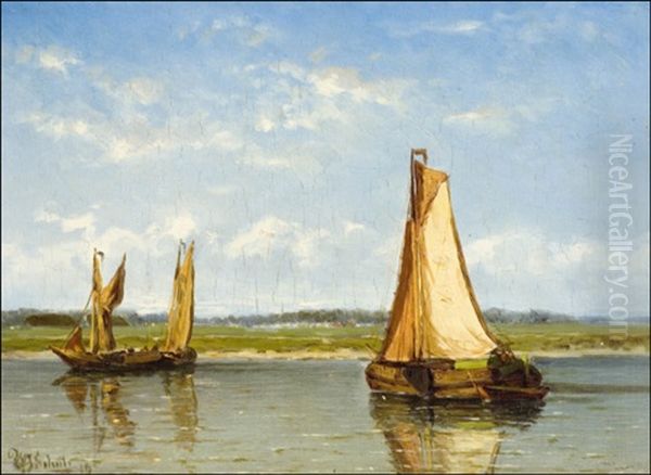 Purjeveneita Rannan Tuntumassa - Segelbatar Vid Stranden Oil Painting by Willem Joannes Schuetz